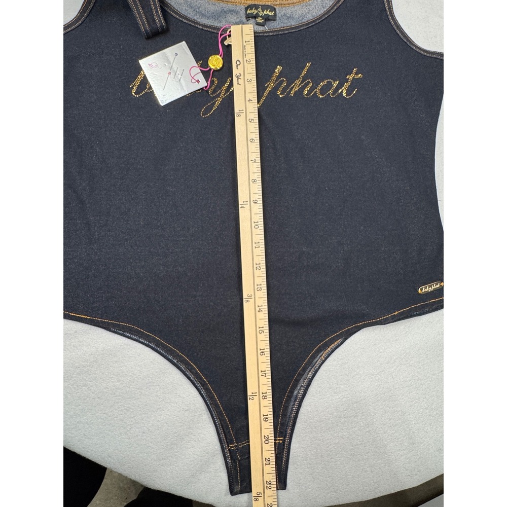 Baby Phat Denim Bodysuit 2X Rhinestone Logo Thong Snap Crotch NWT Y2K Baddie - Picture 14 of 15